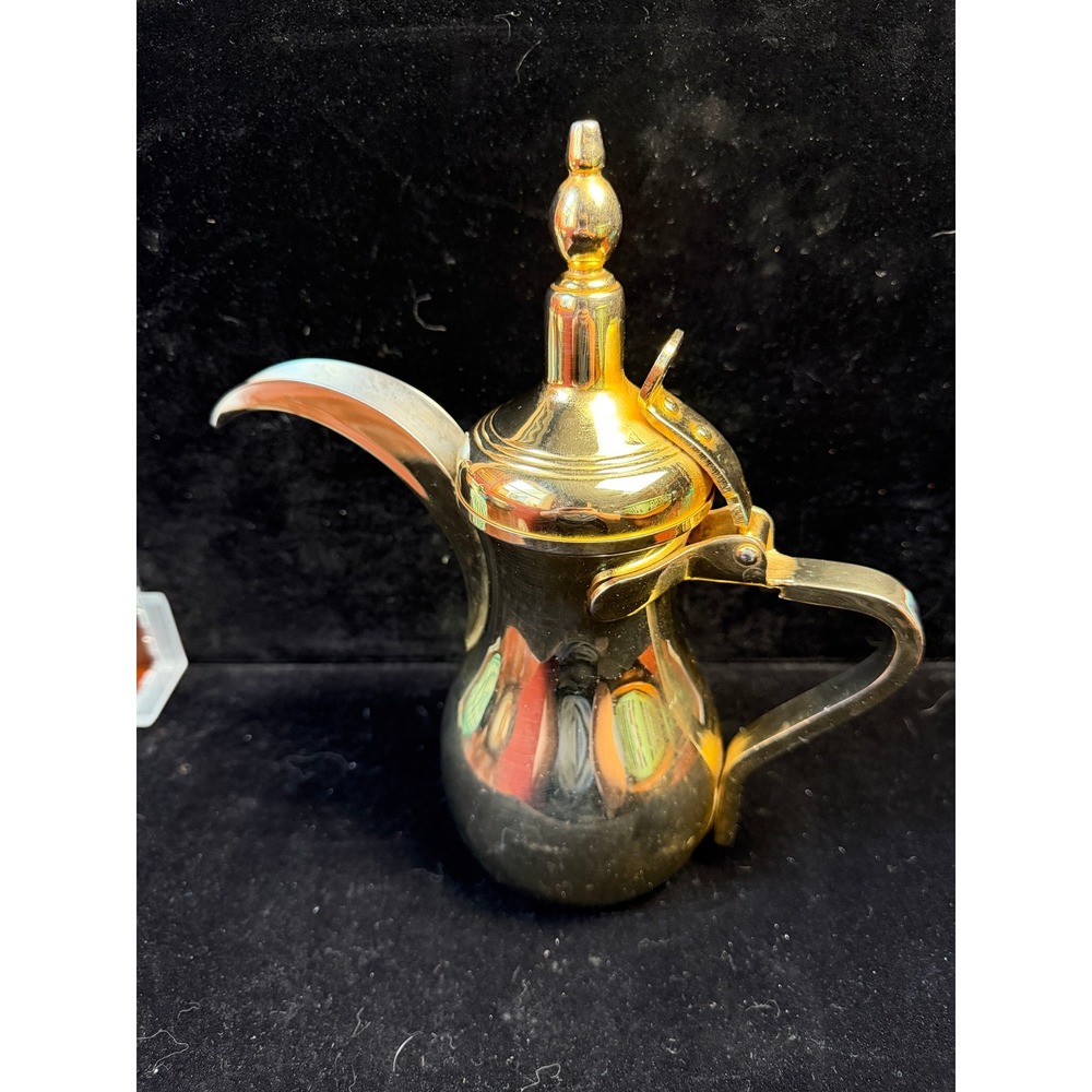 Vintage Al-Saif Dallah Arabic Coffee Pot Brass Tone Made in Indonesia Decorative